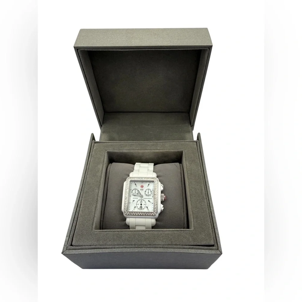 Authentic Michele Deco Ceramic Diamond Chronograph Watch - MWW06F000002
